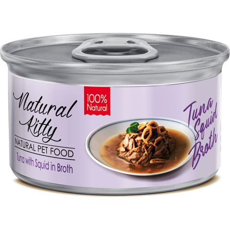 Aliment humide 100 % naturel pour chat Natural Kitty Premium, thon et calamars, 80 g (1/3)