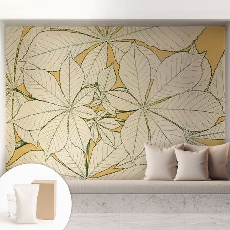 Newroom Tapete Dekorative Vliestapete mit Kleber Modern für Wohnzimmer Schlafzimmer Kastanienblätter 208x146 cm (1/5)