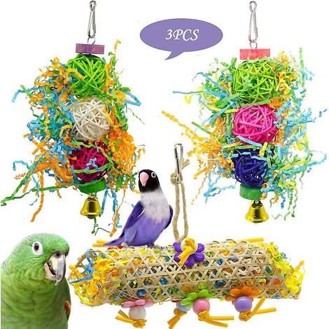 2 Pices Jouets  Mcher Pour Perroquet Jouets Et Accessoires Pour Cage De Perroquet, Jouets Pour Perroquet Balle En Rotin Bross Jouets En Bois D'her (1/5)