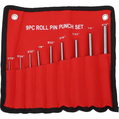 Jeu de 9 chasse-goupilles à rouleaux de 1,5 à 8 mm (1/16 à 5/16 pouce) en acier rapide pour la réparation automobile, horlogère et bijouterie. (1/5)