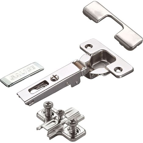 2 x Salice Topfband 110° Serie 200 Bohrbild T52 Eckanschlag inkl. Kreuz-Montageplatte Höhe 6 mm mit vormontierten Euroschrauben, Langlochverstellung und Abdeckkappenset Schrankscharnier von SOTECH (1/4)
