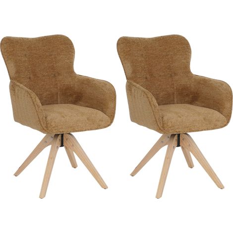 Lot de 2 chaises de salle à manger HWC-Q35, chaise de cuisine avec accoudoirs pivotants et retour au (1/2)