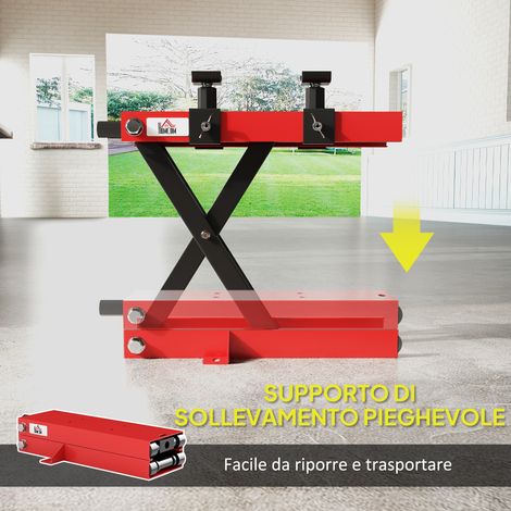 Chevalet de levage rouge pliable en acier, réglable en hauteur à manivelle, capacité 500 kg. (1/5)