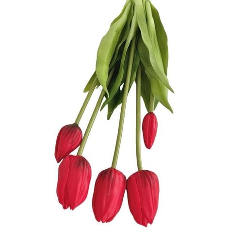 Tulipes artificielles en plastique au toucher réaliste - Lot de 10 - Décoration pour mariage, maison, jardin, intérieur et extérieur, tombe - rouge (1/5)
