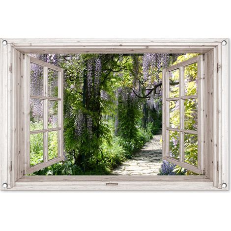 Balcony Privacy Banner Blue rain - Flowers - View - Tree - Spring 90x60 cm (1/5)