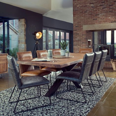 Table salle à manger bois métal pied croisé 240 cm OKA (1/5)
