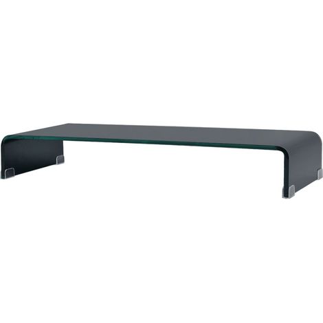 Mueble de TV aparador diseño práctico soporte para monitor 90 cm cristal negro 2502232
