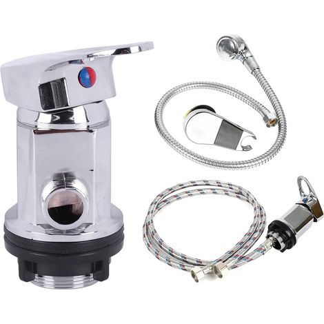 Robinet mitigeur de douche sortie 1/2 pouce avec tuyaux d'entrée et de sortie de 80 cm + kit de pulvérisation pour camping-cars, motorhomes, fourgons aménagés (1/5)