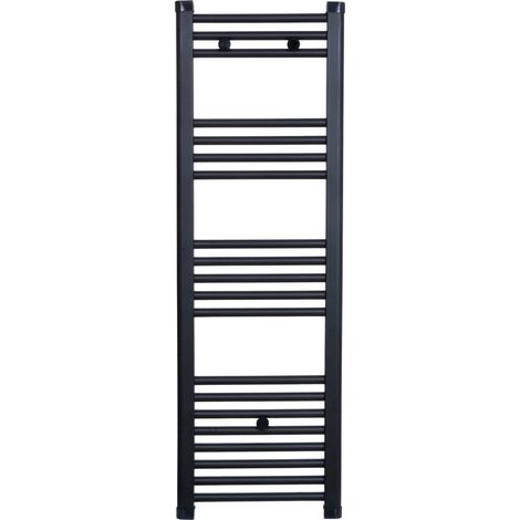 Stano. – Radiateur sèche-serviettes eau chaude 120 x 40 cm – Acier noir mat – Tubes ronds Ø 21 mm – Puissance 350 W – Supports de fixation inclus (1/3)