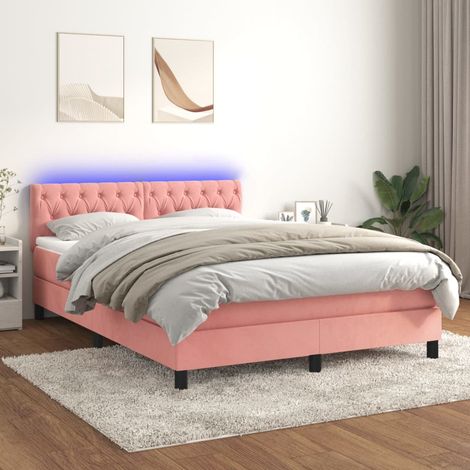 Sommier tapissier avec matelas et LED, Lit Adulte, Lit double Rose 140x190 cm Velours BVM59268 (1/5)