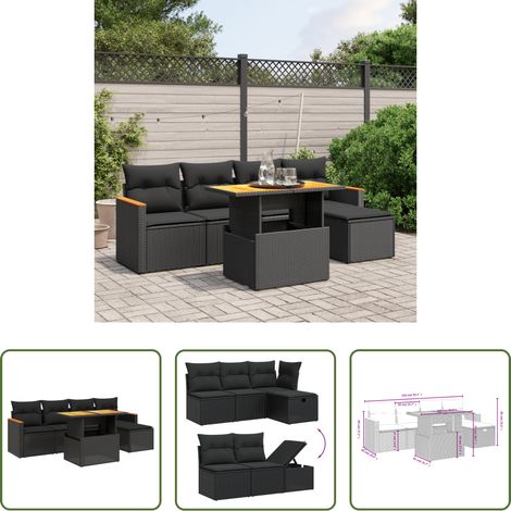 vidaXL Table de jardin - Salon de jardin 6 pcs avec coussins noir résine tressée (1/5)