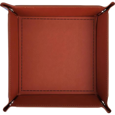 Bandeja de cuero de 22×22 cm - Bandeja multifuncional para dados, llaves, monedas y joyas - Marrón
