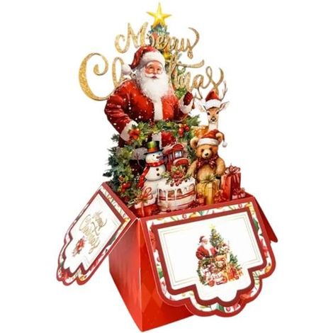 Cartes De Vœux De Noël 3D Avec Enveloppes,Structure À 4 Couches Avec Motifs Père Noël, Renne Et Sapin Carte De Saison Pour Fête (1/5)