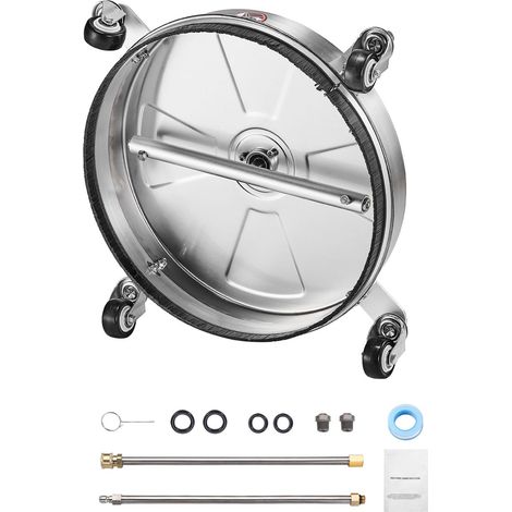 Nettoyeur de surface pour pression 15", acier inoxydable, 4 roues, 4000 PSI max, raccord rapide 1/4, 2 buses et 2 rallonges pour béton, terrasse, pont. (1/5)