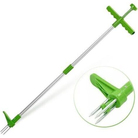 Arracheuse de mauvaises herbes, outil à main debout pour le désherbage, outil de désherbage de jardin de 99 cm de long avec 3 griffes en acier inoxydable, pédale robuste et ramassage p (1/5)