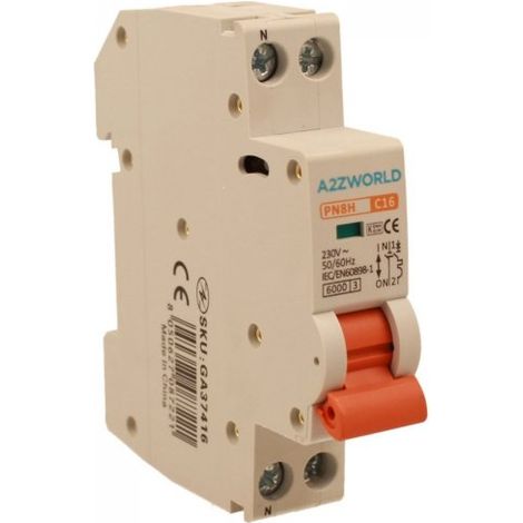 MCB Interruttore Magnetotermico Automatico Curva C 1P+N 1M 6000A C16A AC 230V IP20 IEC60898-1 PN8H