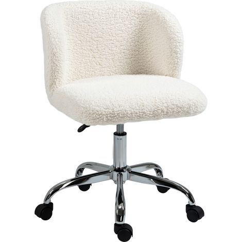 Chaise bureau sans accoudoir – Toison d’agneau, hauteur réglable, pivotante – Charge 120 kg, blanche (1/5)