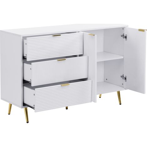 Credenza con 3 cassetti e 2 ante in MDF bianco e oro 120x38x80,5 cm HOMVRA (1/5)