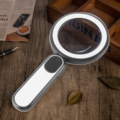 Loupe rechargeable avec éclairage 8X, loupe de poche avec 21 LED et 3 modes d'éclairage pour seniors (noir et blanc)