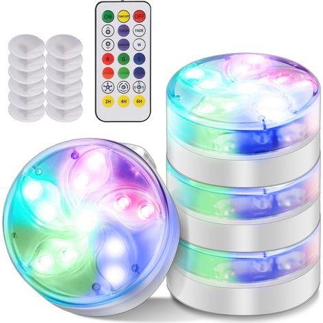 Lumière sous-marine RVB IP68, éclairage de piscine à LED Télécommande Lumières de piscine Éclairage LED étanche Décoration de lampe pour fête, Noël, piscine, Halloween, Noël(4 Pcs) (1/5)