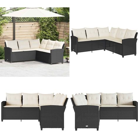 vidaXL L-förmiges Couchsofa mit Kissen Schwarzes Polyrattan (1/5)