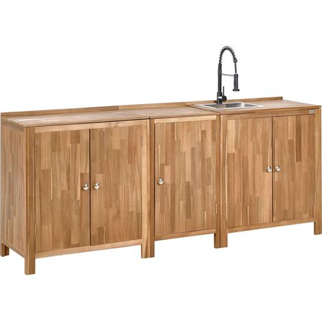 Outdoor-Küche 3er Set mit Spüle VENOSA Akazienholz Braun / Schwarz