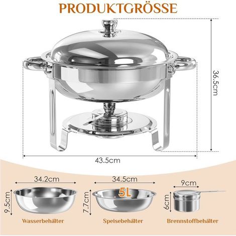 1 pièce Chauffe-plats ronds, chafing dish 5 L, acier inoxydable alimentaire, buffet chaud pour événements et catering (1/5)