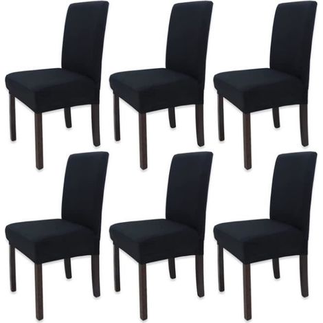 6 Pièces Housse de Chaise Moderne élastique, Amovible Lavable Extensible Housses de Chaise de Salle à Manger(Noir) (1/4)