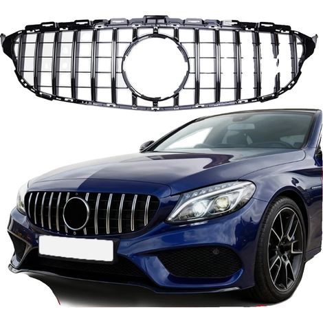 Grille avant, plastique de haute qualité, 125 cm x 45 cm x 10 cm, Compatible avec Mercedes Benz Classe C W205 (2015-2018), design style GTR, matériaux non toxiques (1/5)