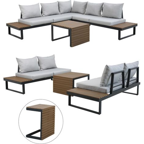 Set lounge da giardino modulare: divano, modulo angolare, tavolo, Grigio, 159 x 68,5 x 63 cm (1/5)