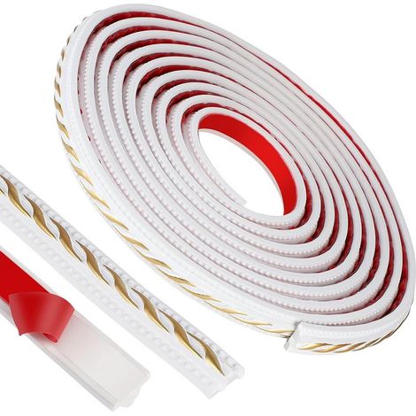 Moulure flexible autocollante blanc-or 2 cm x 5 m, bordure décorative en PVC, bordure autocollante pour meubles, bordures de miroir, murs, portes, plafonds, motif simple (1/5)