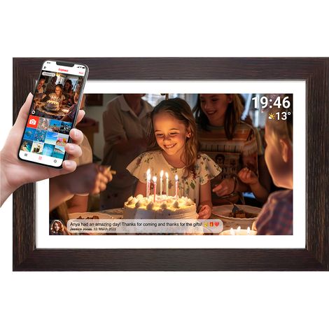 Cadre photo numérique 15,6'' 16 Go microSD WiFi haut-parleur MPEG4 Frameo PFF-1543DW - marron (1/5)