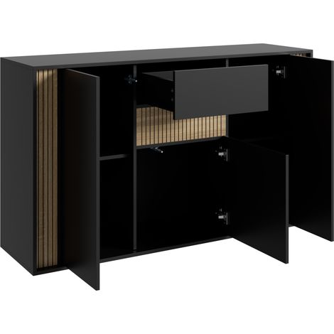Credenza moderna nera effetto legno con 3 ante, 1 cassetto e LED regolabile MODENUIT (1/5)