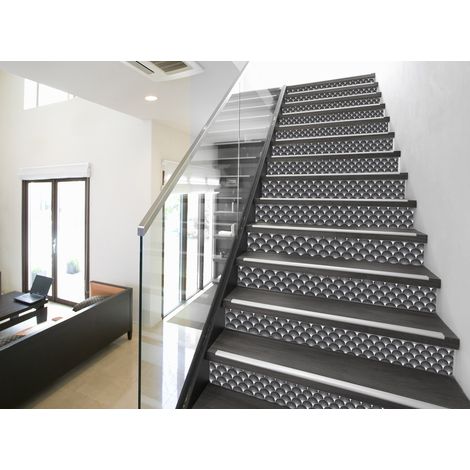 Contremarche adhésive autocollante Arborea 3 pièces, 19,5 x 100 cm, motif éventails asiatiques noirs. Décoration intérieure unique (1/2)