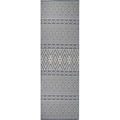 Tapis extérieur à tissage plat Terrasse Salon Cuisine - Tapis de jardin 80x250 cm Rayures bleues BV920928 - BonneVie (1/5)