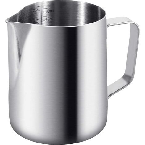 Anpro 600ml/20 oz Pot à Lait 304 Acier Inoxydable Pichet à Lait Gravure Gradué à L'intérieur pour Faire Mousse Le Lait,des Capuccinos,des Jus ou Autre (1/4)