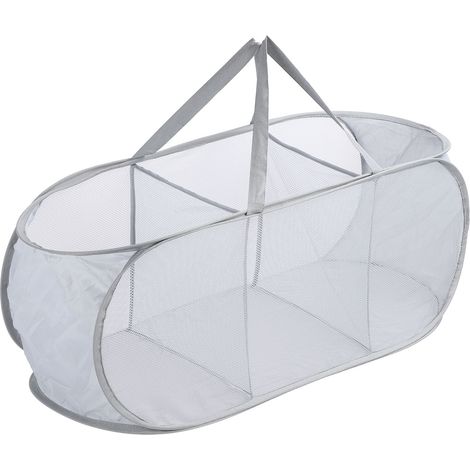 Panier à linge pliable en toile Oxford mesh 3 compartiments sur pied pour salle de bain chambre voyage gris (1/5)
