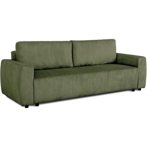 Canapé convertible - 3 places - PHARELL - Tissu Velours côtelé Kaki - Coffre - 231 x 84 x 91 cm (1/5)