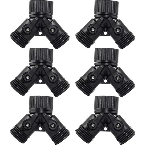 Adaptador de manguera bidireccional de 6 piezas con válvula en Y para manguera de jardín, conector tipo Y de 3/4 para manguera de jardín, distribuidor de manguera de plástico con válvula de cierre par (1/5)