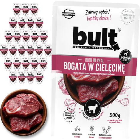 BULT Nassfutter für Hunde, Kalbfleisch, Beutel, 30 x 500 g, Alleinfuttermittel (1/2)