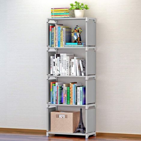 1 Bibliothèque sur pied, étagère de rangement, tube galvanisé, tissu non tissé, salon chambre bureau (1/5)
