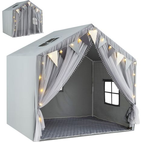 Pour jouer et lire en toute intimité : tente cabane avec rideau, fenêtres et tapis en coton lavable (1/5)