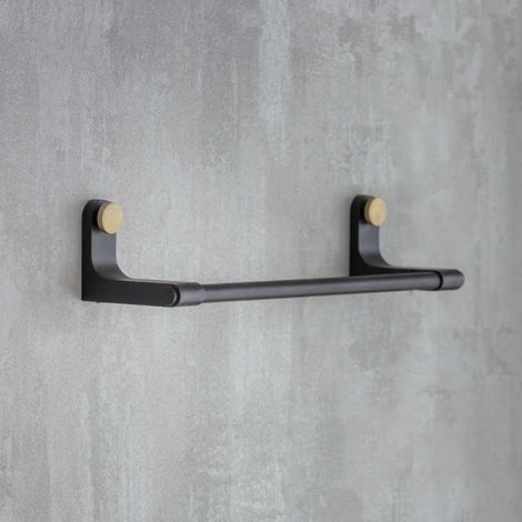 Adelphi Matt Black & Brass Bathroom Small Metal Steel Towel Rail Bar Holder (1/4)