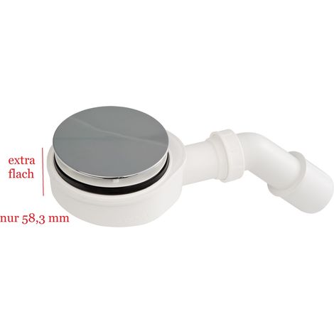 ECOLAM Ablaufgarnitur für Duschwanne Siphon 90 mm Ablauf flach 58 mm Duschsiphon Chrom