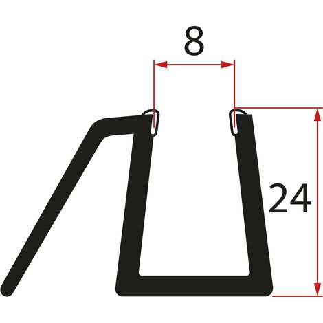 Joint inférieur pour porte, verre 8mm, 1000mm, noir (1/3)