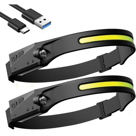 Lampe Frontale LED Rechargeable, 2Pcs Torches Frontales de Course Étanches, Lampe Frontale avec Fonction de Capteur Sensible et 5 Modes, Adaptée à la Randonnée, Camping et à la Pêche (1/4)