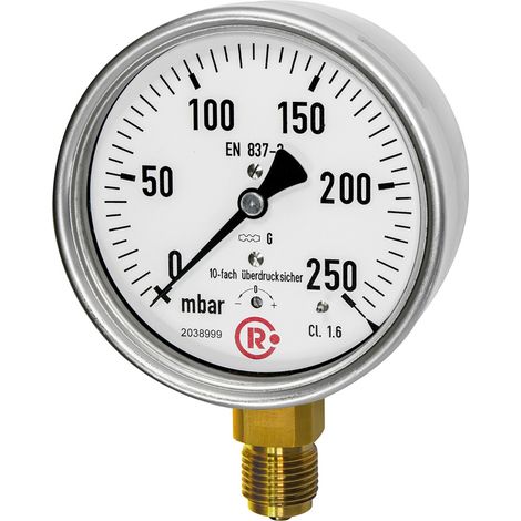 Riegler Kapselfedermanometer, CrNi-Stahl, G 1/2 unten, 0-160 mbar, Ã˜ 100, 6843-R (1/2)