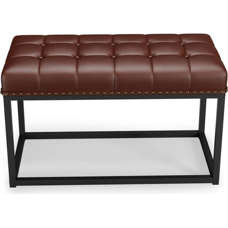 Banc vintage 91 cm en simili cuir avec assise capitonnée et structure métallique industrielle (1/5)