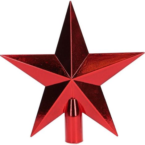 Etoile de Noël "Alasia" pour cime de sapin 200x196mm en plastique rouge finition pailletée