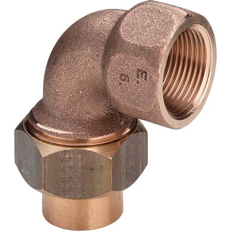 Bocchettone a 90° FF 1/2"-18 bronzo, portagomma di ottone, gomito di bronzo, estremità a saldare femmina, filettatura Rp, a sede conica, a gomito 119461